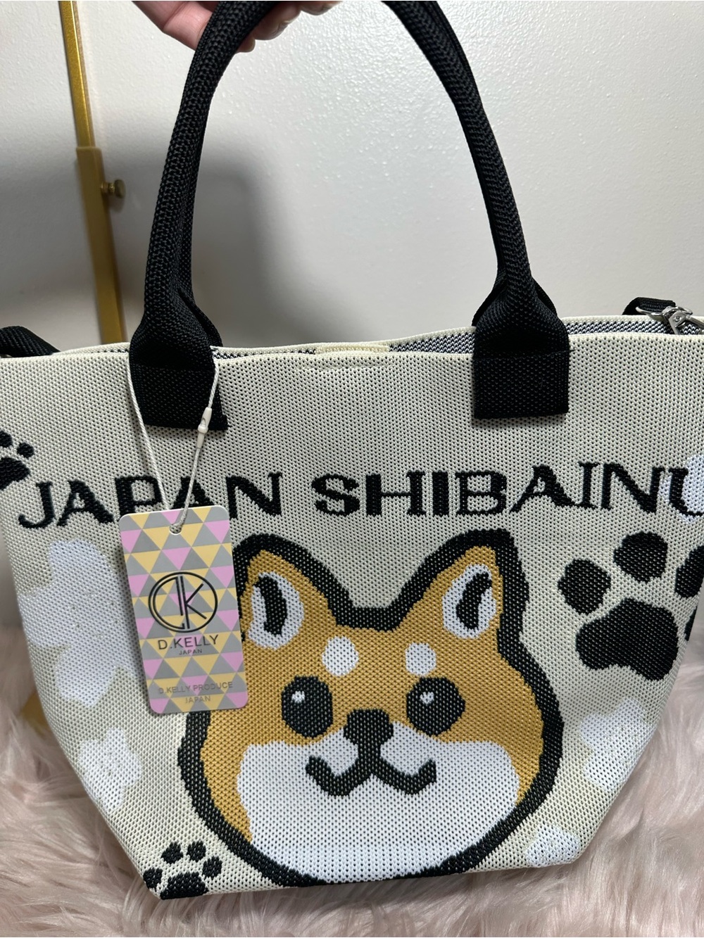 D. Kelly  Japan Shiba Inu Canvas Tote Bag in Cream and Black